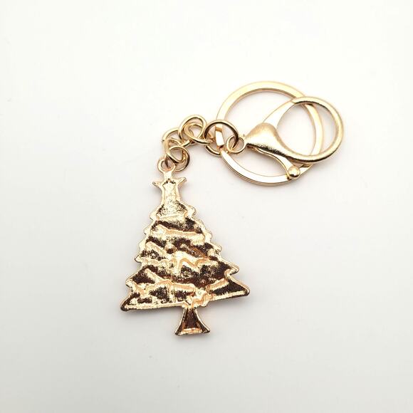 Sparkly Christmas Tree Key Chain Bag Backpack Charm Gold Tones Large Hook Gift - Picture 2 of 3